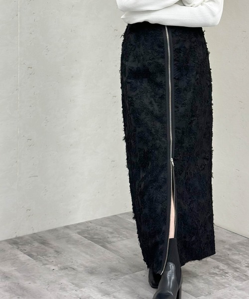 Per sist ence（パーシエンス）の「フリンジジャガードフロントジップスカート（スカート・レディース・ブラック/オフホワイト・FREE）」の22枚目の写真