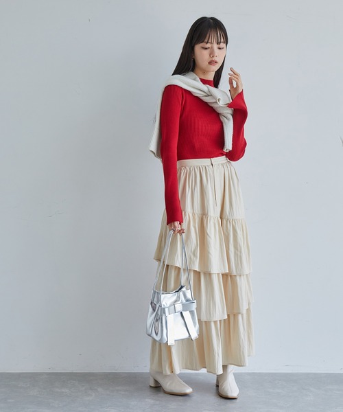 VIS（ビス）の「【新色追加】リブニットプチハイネックプルオーバー【低身長向けサイズ有】（ニット/セーター・レディース・ブラック/グレー/レッド/オフホワイト/ピンク/キナリ・FREE/FS）」の17枚目の写真