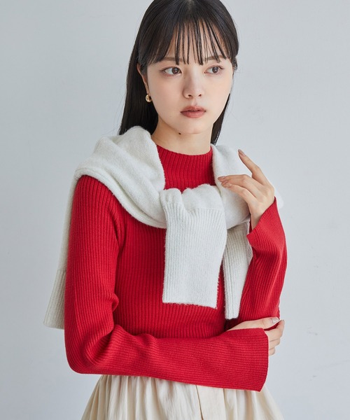 VIS（ビス）の「【新色追加】リブニットプチハイネックプルオーバー【低身長向けサイズ有】（ニット/セーター・レディース・ブラック/グレー/レッド/オフホワイト/ピンク/キナリ・FREE/FS）」の16枚目の写真