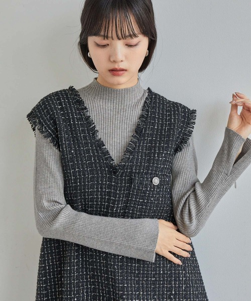 VIS（ビス）の「【新色追加】リブニットプチハイネックプルオーバー【低身長向けサイズ有】（ニット/セーター・レディース・ブラック/グレー/レッド/オフホワイト/ピンク/キナリ・FREE/FS）」の18枚目の写真