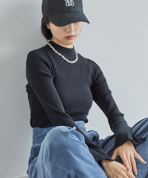 VIS（ビス）の「【新色追加】リブニットプチハイネックプルオーバー【低身長向けサイズ有】（ニット/セーター・レディース・ブラック/グレー/レッド/オフホワイト/ピンク/キナリ・FREE/FS）」の22枚目の写真