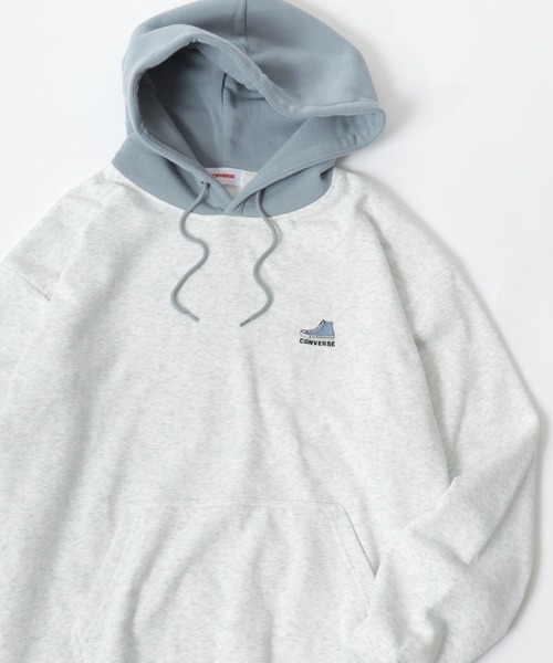 CONVERSE(コンバース)の「CONVERSE/コンバース 裏起毛 ワンポイントロゴ刺繍 プルオーバー スウェットパーカー レディース メンズ フーディー(パーカー・レディース・ブラック/グレイッシュベージュ/グレー系その他/アッシュグレー/オフホワイト/ブルー系その他・M/L/LL)」の5枚目の写真