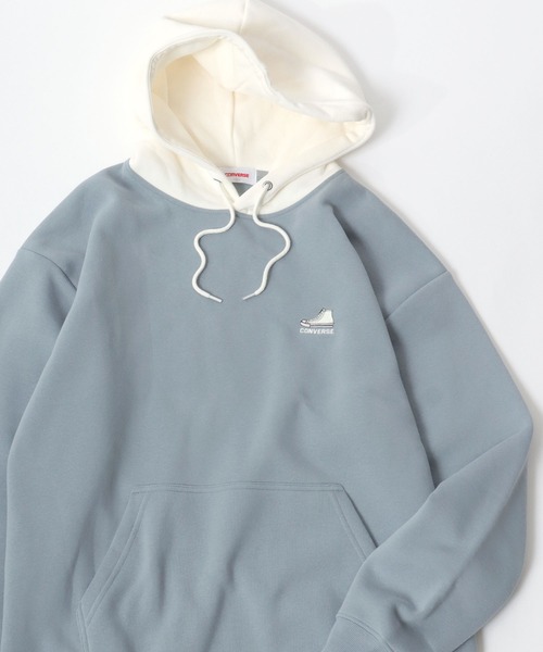 CONVERSE(コンバース)の「CONVERSE/コンバース 裏起毛 ワンポイントロゴ刺繍 プルオーバー スウェットパーカー レディース メンズ フーディー(パーカー・レディース・ブラック/グレイッシュベージュ/グレー系その他/アッシュグレー/オフホワイト/ブルー系その他・M/L/LL)」の1枚目の写真
