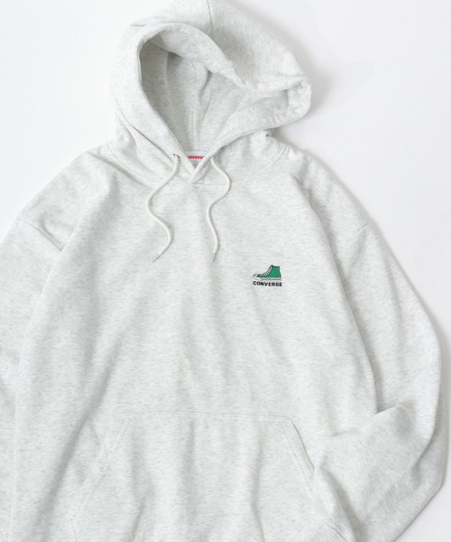 CONVERSE(コンバース)の「CONVERSE/コンバース 裏起毛 ワンポイントロゴ刺繍 プルオーバー スウェットパーカー レディース メンズ フーディー(パーカー・レディース・ブラック/グレイッシュベージュ/グレー系その他/アッシュグレー/オフホワイト/ブルー系その他・M/L/LL)」の4枚目の写真