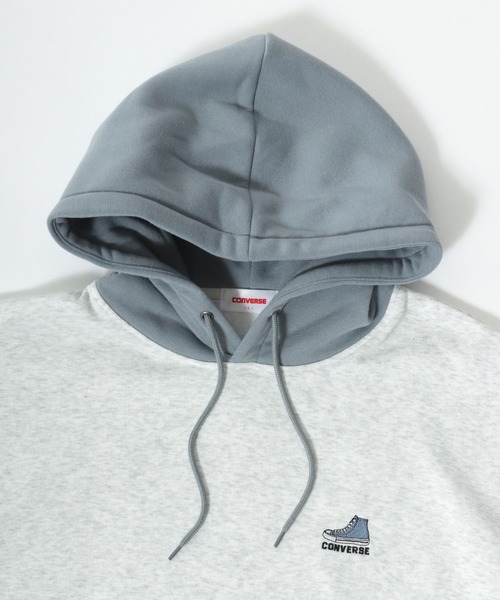 CONVERSE(コンバース)の「CONVERSE/コンバース 裏起毛 ワンポイントロゴ刺繍 プルオーバー スウェットパーカー レディース メンズ フーディー(パーカー・レディース・ブラック/グレイッシュベージュ/グレー系その他/アッシュグレー/オフホワイト/ブルー系その他・M/L/LL)」の19枚目の写真