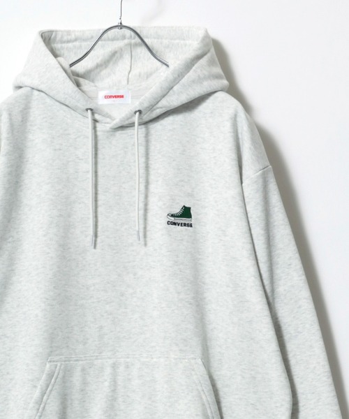 CONVERSE(コンバース)の「CONVERSE/コンバース 裏起毛 ワンポイントロゴ刺繍 プルオーバー スウェットパーカー レディース メンズ フーディー(パーカー・レディース・ブラック/グレイッシュベージュ/グレー系その他/アッシュグレー/オフホワイト/ブルー系その他・M/L/LL)」の9枚目の写真