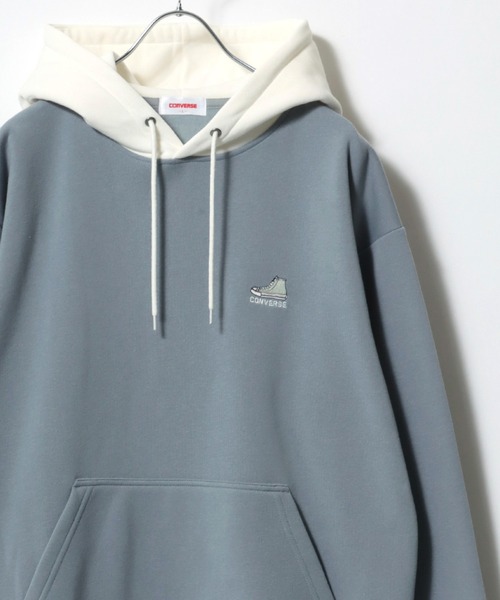 CONVERSE(コンバース)の「CONVERSE/コンバース 裏起毛 ワンポイントロゴ刺繍 プルオーバー スウェットパーカー レディース メンズ フーディー(パーカー・レディース・ブラック/グレイッシュベージュ/グレー系その他/アッシュグレー/オフホワイト/ブルー系その他・M/L/LL)」の11枚目の写真