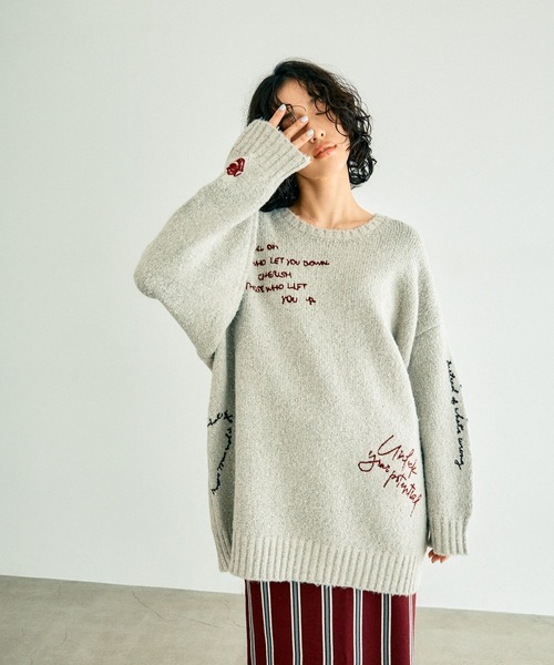 LEPSIM（レプシィム）の「3ゲージ手描きライクプルオーバー　137515（ニット/セーター・レディース・オフホワイト/チャコールグレー・FREE）」の12枚目の写真