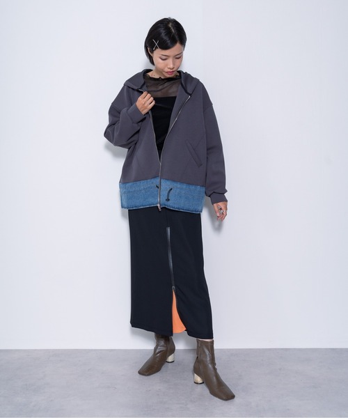 DOLLUPOOPS（ドールアップウップス）の「【ZOZO限定商品】ヘムデニムボンティングパーカー（パーカー・レディース・チャコールグレー/ネイビー/ブラック/グリーン・38）」の8枚目の写真