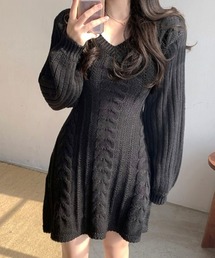 ケーブルニットミニワンピース