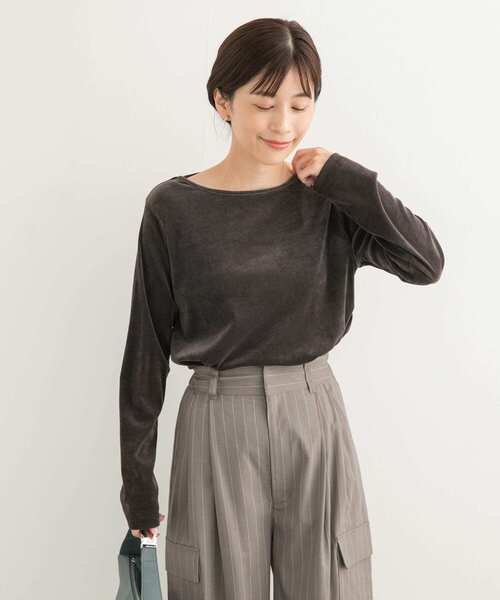 URBAN RESEARCH DOORS(アーバンリサーチドアーズ)の「シアーベロアプルオーバー(Tシャツ/カットソー・レディース・チャコールグレー/オフホワイト/ミント・MEDIUM)」の15枚目の写真