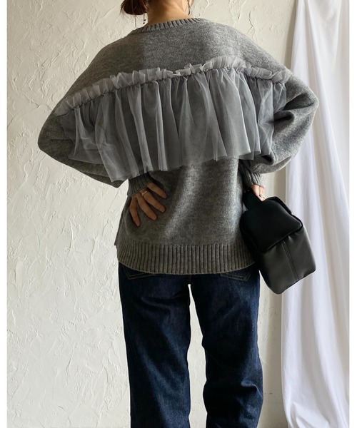 She's Closet(シーズクローゼット)の「ビスチェ風シアーレイヤードチュールドッキングニットトップス(ニット/セーター・レディース・ブラック/グレー/アイボリー/チャコールグレー・FREE)」の10枚目の写真
