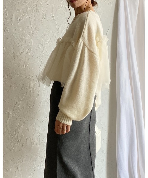 She's Closet(シーズクローゼット)の「ビスチェ風シアーレイヤードチュールドッキングニットトップス(ニット/セーター・レディース・ブラック/グレー/アイボリー/チャコールグレー・FREE)」の15枚目の写真