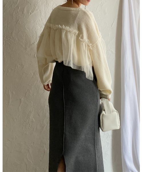 She's Closet(シーズクローゼット)の「ビスチェ風シアーレイヤードチュールドッキングニットトップス(ニット/セーター・レディース・ブラック/グレー/アイボリー/チャコールグレー・FREE)」の16枚目の写真