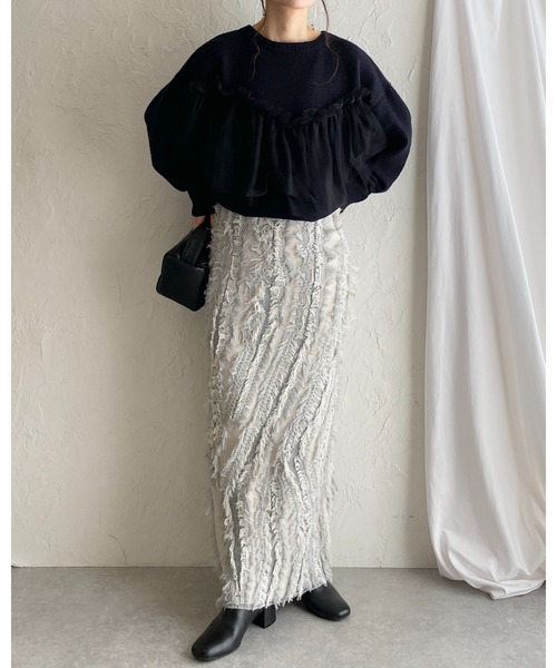 She's Closet(シーズクローゼット)の「ビスチェ風シアーレイヤードチュールドッキングニットトップス(ニット/セーター・レディース・ブラック/グレー/アイボリー/チャコールグレー・FREE)」の18枚目の写真
