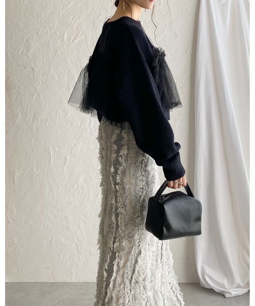 She's Closet(シーズクローゼット)の「ビスチェ風シアーレイヤードチュールドッキングニットトップス(ニット/セーター・レディース・ブラック/グレー/アイボリー/チャコールグレー・FREE)」の19枚目の写真