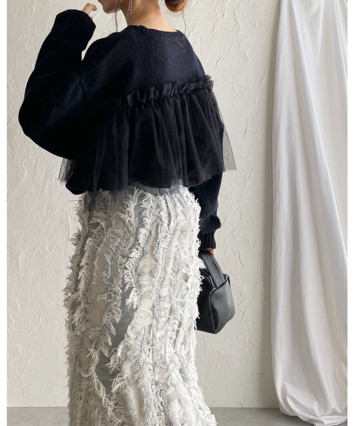 She's Closet(シーズクローゼット)の「ビスチェ風シアーレイヤードチュールドッキングニットトップス(ニット/セーター・レディース・ブラック/グレー/アイボリー/チャコールグレー・FREE)」の21枚目の写真