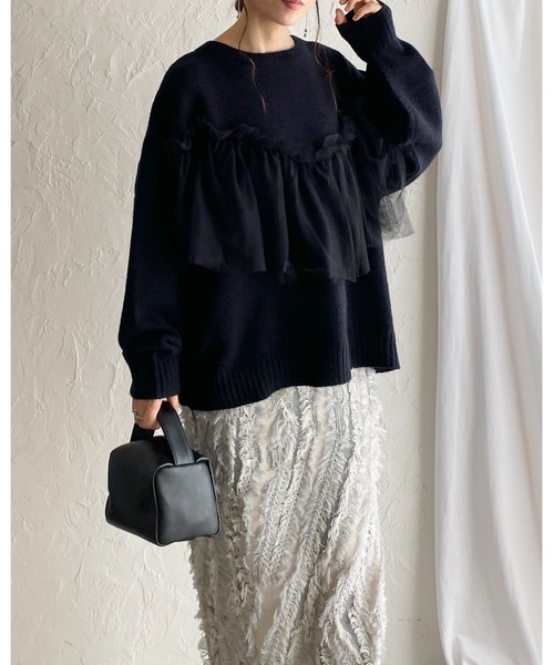She's Closet(シーズクローゼット)の「ビスチェ風シアーレイヤードチュールドッキングニットトップス(ニット/セーター・レディース・ブラック/グレー/アイボリー/チャコールグレー・FREE)」の22枚目の写真