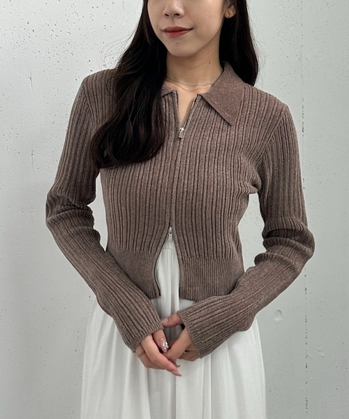 archives(アルシーヴ)の「Wzipモールニットポロ×キャミワンピースSET(ワンピース・レディース・ブルーグレー/ブラック/モカ・MEDIUM)」の9枚目の写真