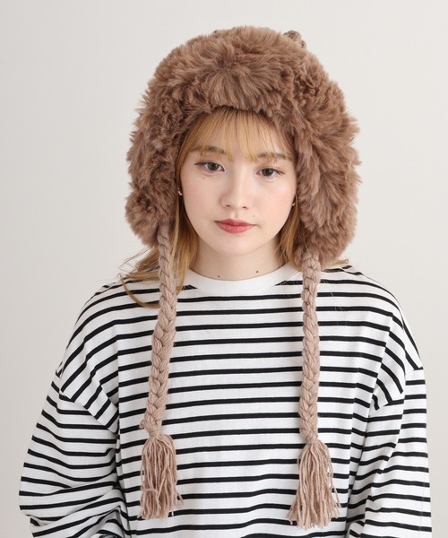 FUNALIVE(ファンアライブ)の「RUCCHE 猫耳裏ボアフリンジニットキャップ(ニットキャップ/ビーニー・レディース・ブラック/ベージュ/ホワイト/ピンク/ブラウン・FREE)」の11枚目の写真