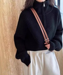 ハイネック ハーフジップ ニット クロップド丈 レディース