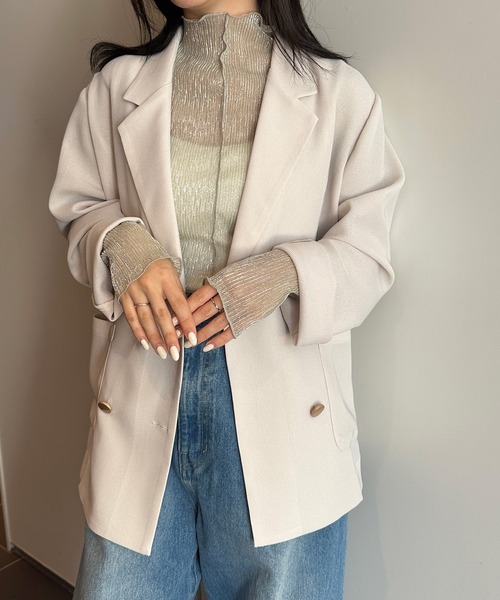 RANAN(ラナン)の「シアーメッシュダブルジャケット(テーラードジャケット・レディース・ライトグレー/ブラック・M/L/LL)」の19枚目の写真