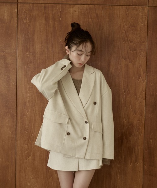 moi tytto(モイテュット)の「オーバーサイズテーラードジャケット(テーラードジャケット・レディース・ブラウン/ナチュラル/チェック/オレンジ・MEDIUM/SMALL)」の13枚目の写真