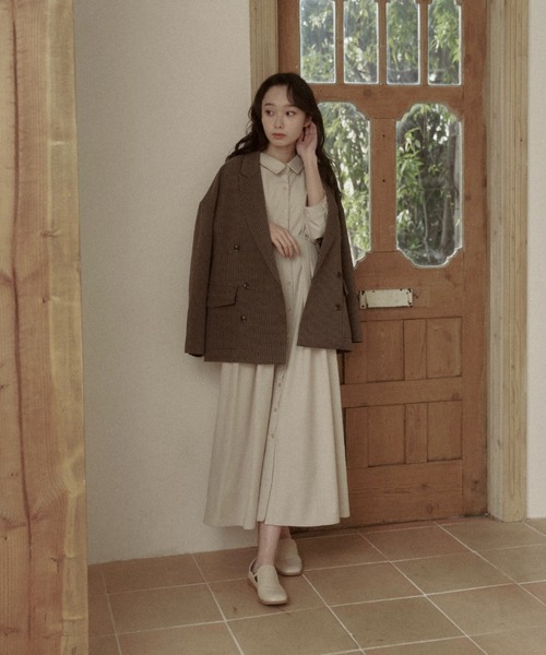 moi tytto(モイテュット)の「オーバーサイズテーラードジャケット(テーラードジャケット・レディース・ブラウン/ナチュラル/チェック/オレンジ・MEDIUM/SMALL)」の9枚目の写真