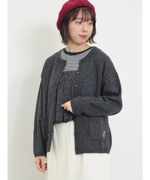 Samansa Mos2（サマンサ モスモス）の「ウール混刺繍入りカーディガン（カーディガン/ボレロ・レディース・オフホワイト/ピンク/チャコールグレー/ミント/モカ/イエロー・F）」の2枚目の写真