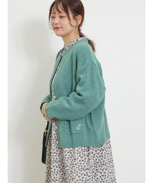 Samansa Mos2（サマンサ モスモス）の「ウール混刺繍入りカーディガン（カーディガン/ボレロ・レディース・オフホワイト/ピンク/チャコールグレー/ミント/モカ/イエロー・F）」の4枚目の写真