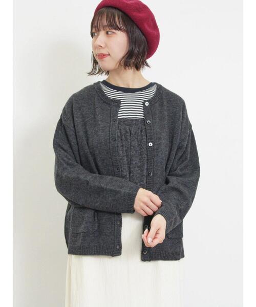 Samansa Mos2（サマンサ モスモス）の「ウール混刺繍入りカーディガン（カーディガン/ボレロ・レディース・オフホワイト/ピンク/チャコールグレー/ミント/モカ/イエロー・F）」の13枚目の写真