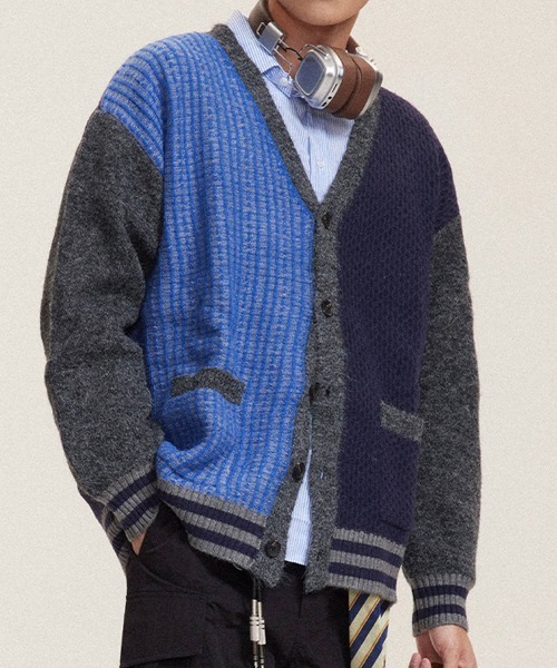 rehacer(レアセル)の「R. : Pattern College Drop Cardigan(カーディガン/ボレロ・メンズ・ブルー・MEDIUM/LARGE/X-LARGE)」の3枚目の写真