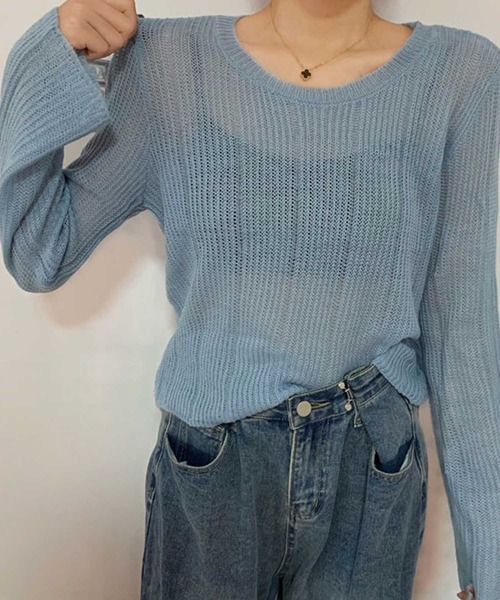 SPIGA(スピーガ)の「透かし編みクロップ丈ニット(ニット/セーター・レディース・ベージュ/ブラック/ホワイト/ブルー・FREE)」の5枚目の写真