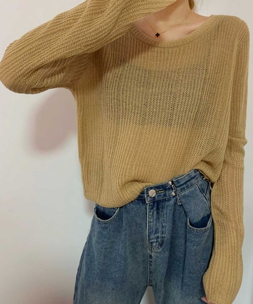 SPIGA(スピーガ)の「透かし編みクロップ丈ニット(ニット/セーター・レディース・ベージュ/ブラック/ホワイト/ブルー・FREE)」の9枚目の写真