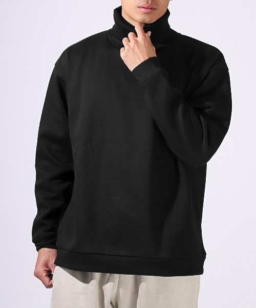 LUXSTYLE（ラグスタイル）の「ニットタートルネック×裏起毛スウェット（スウェット・メンズ・ブラック/アイボリー・L/M）」の2枚目の写真