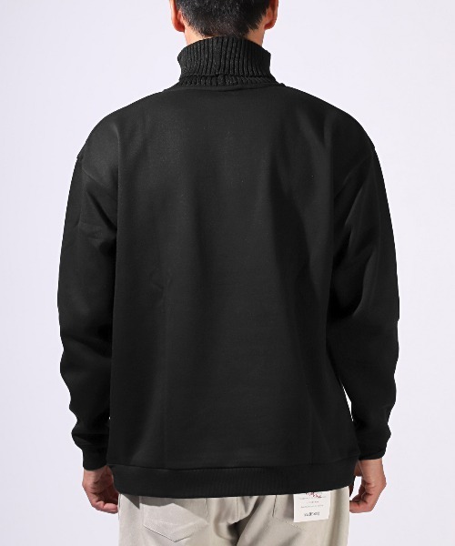 LUXSTYLE（ラグスタイル）の「ニットタートルネック×裏起毛スウェット（スウェット・メンズ・ブラック/アイボリー・L/M）」の14枚目の写真