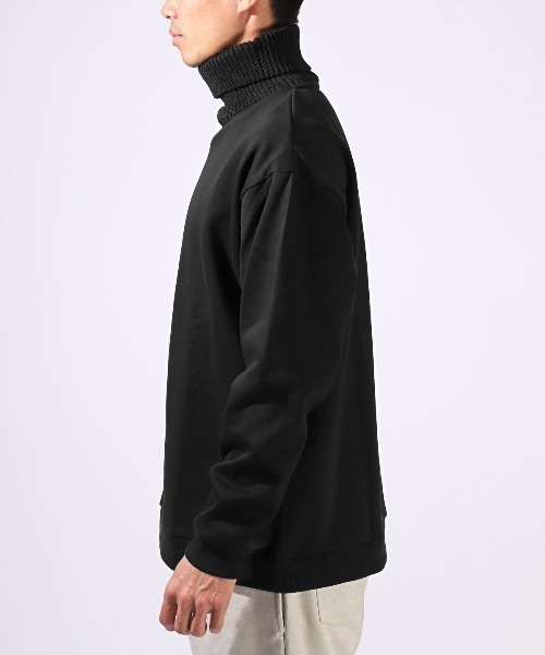 LUXSTYLE（ラグスタイル）の「ニットタートルネック×裏起毛スウェット（スウェット・メンズ・ブラック/アイボリー・L/M）」の15枚目の写真