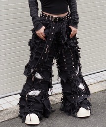 UNIZ（ユニズ）の「【UNIZ】BLACK MONSTER PANTS / 【ユニズ】ブラックモンスターダメージワイドデニムパンツ＜着用動画あり＞（デニムパンツ）」