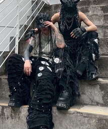 UNIZ（ユニズ）の「【UNIZ】BLACK MONSTER PANTS / 【ユニズ】ブラックモンスターダメージワイドデニムパンツ＜着用動画あり＞（デニムパンツ）」