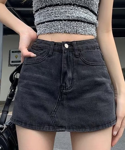 DAY CLOSET(デイ クローゼット)の「レディース 韓国っぽショート丈デニムスカパン(デニムパンツ・レディース・チャコールグレー/ライトブルー・XL/L/2XL/M/S)」の1枚目の写真