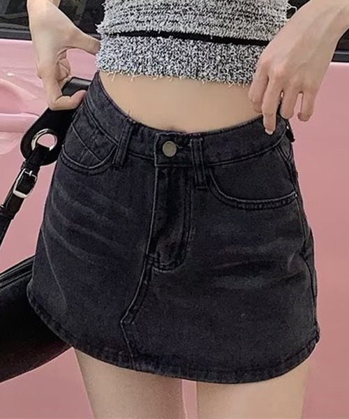 DAY CLOSET(デイ クローゼット)の「レディース 韓国っぽショート丈デニムスカパン(デニムパンツ・レディース・チャコールグレー/ライトブルー・XL/L/2XL/M/S)」の4枚目の写真