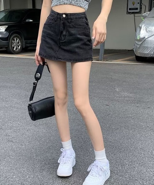 DAY CLOSET(デイ クローゼット)の「レディース 韓国っぽショート丈デニムスカパン(デニムパンツ・レディース・チャコールグレー/ライトブルー・XL/L/2XL/M/S)」の5枚目の写真