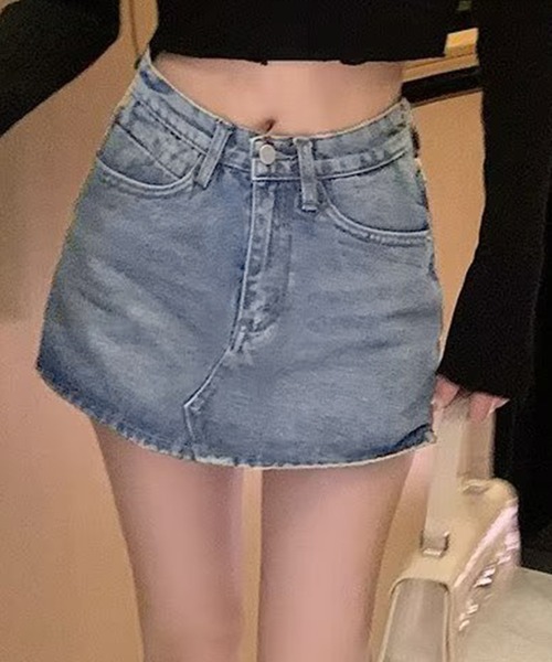 DAY CLOSET(デイ クローゼット)の「レディース 韓国っぽショート丈デニムスカパン(デニムパンツ・レディース・チャコールグレー/ライトブルー・XL/L/2XL/M/S)」の7枚目の写真