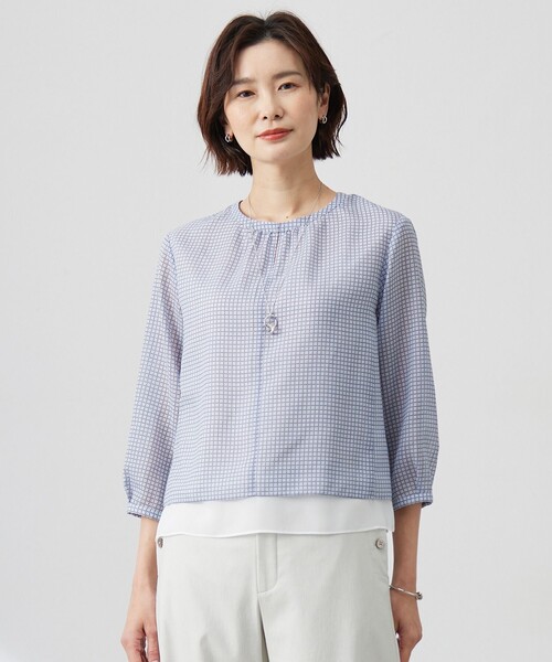 J.PRESS(ジェイプレス)の「チェックプリント カットソー(Tシャツ/カットソー・レディース・ライトグリーン系3/サックスブルー系3/ホワイト系3・T15/T13)」の3枚目の写真