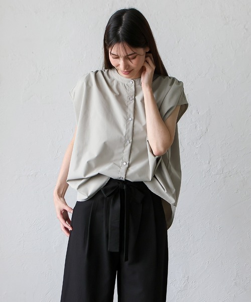 No Rule No Line（ノール－ルノーライン）の「リラックスフレンチスリーブ バンドカラートップス バンドカラーシャツ（Tシャツ/カットソー・レディース・ホワイト/ライトグレー/ブラック・FREE）」の3枚目の写真