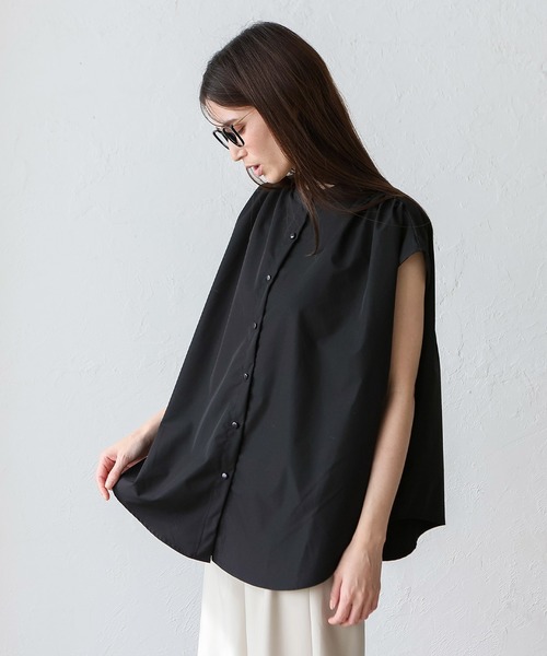 No Rule No Line（ノール－ルノーライン）の「リラックスフレンチスリーブ バンドカラートップス バンドカラーシャツ（Tシャツ/カットソー・レディース・ホワイト/ライトグレー/ブラック・FREE）」の2枚目の写真