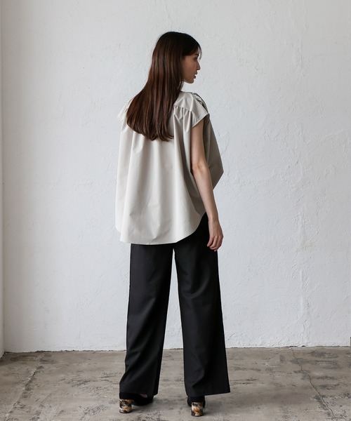 No Rule No Line（ノール－ルノーライン）の「リラックスフレンチスリーブ バンドカラートップス バンドカラーシャツ（Tシャツ/カットソー・レディース・ホワイト/ライトグレー/ブラック・FREE）」の16枚目の写真