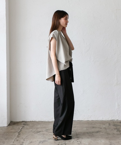 No Rule No Line（ノール－ルノーライン）の「リラックスフレンチスリーブ バンドカラートップス バンドカラーシャツ（Tシャツ/カットソー・レディース・ホワイト/ライトグレー/ブラック・FREE）」の17枚目の写真