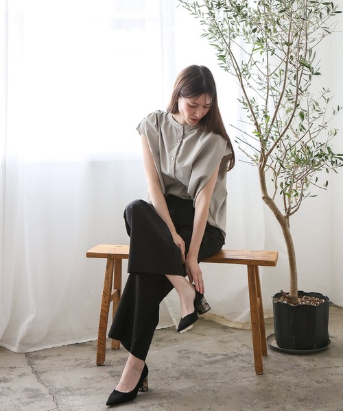 No Rule No Line（ノール－ルノーライン）の「リラックスフレンチスリーブ バンドカラートップス バンドカラーシャツ（Tシャツ/カットソー・レディース・ホワイト/ライトグレー/ブラック・FREE）」の18枚目の写真