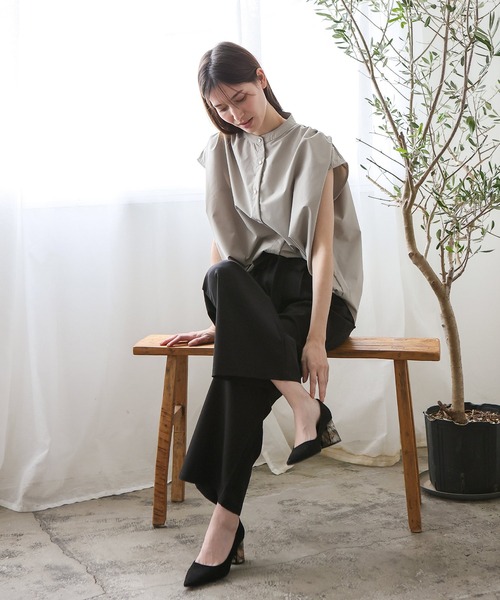 No Rule No Line（ノール－ルノーライン）の「リラックスフレンチスリーブ バンドカラートップス バンドカラーシャツ（Tシャツ/カットソー・レディース・ホワイト/ライトグレー/ブラック・FREE）」の19枚目の写真